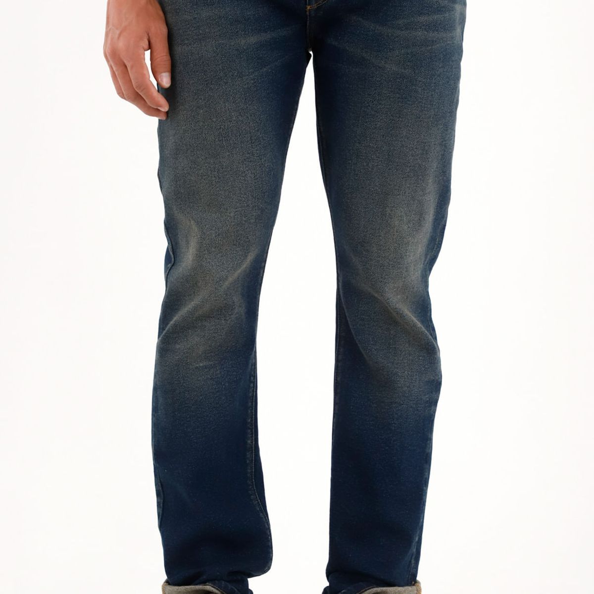 TENNIS - Jean Nudy azul tiro medio con bigotes 3D para hombre