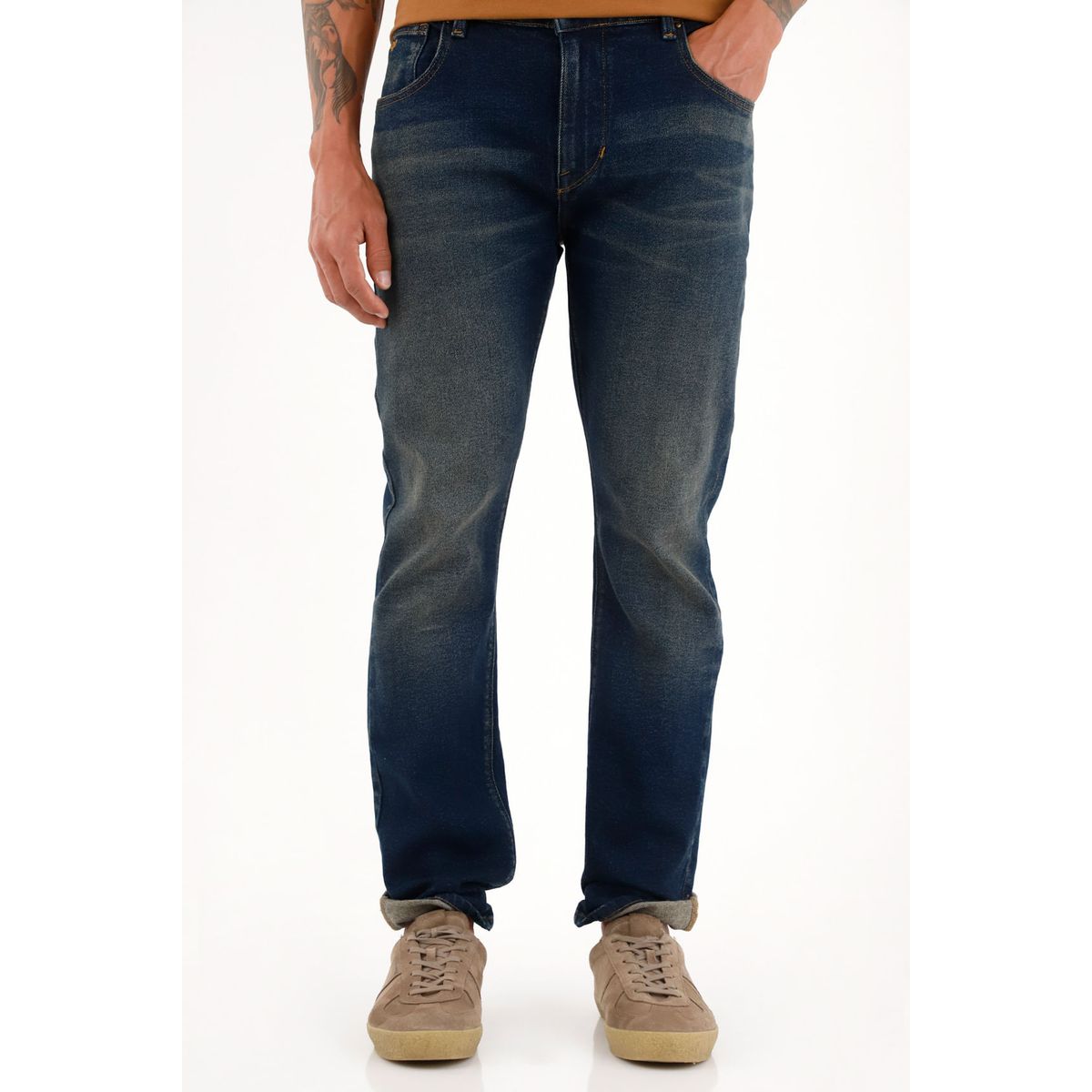 TENNIS - Jean Nudy azul tiro medio con bigotes 3D para hombre