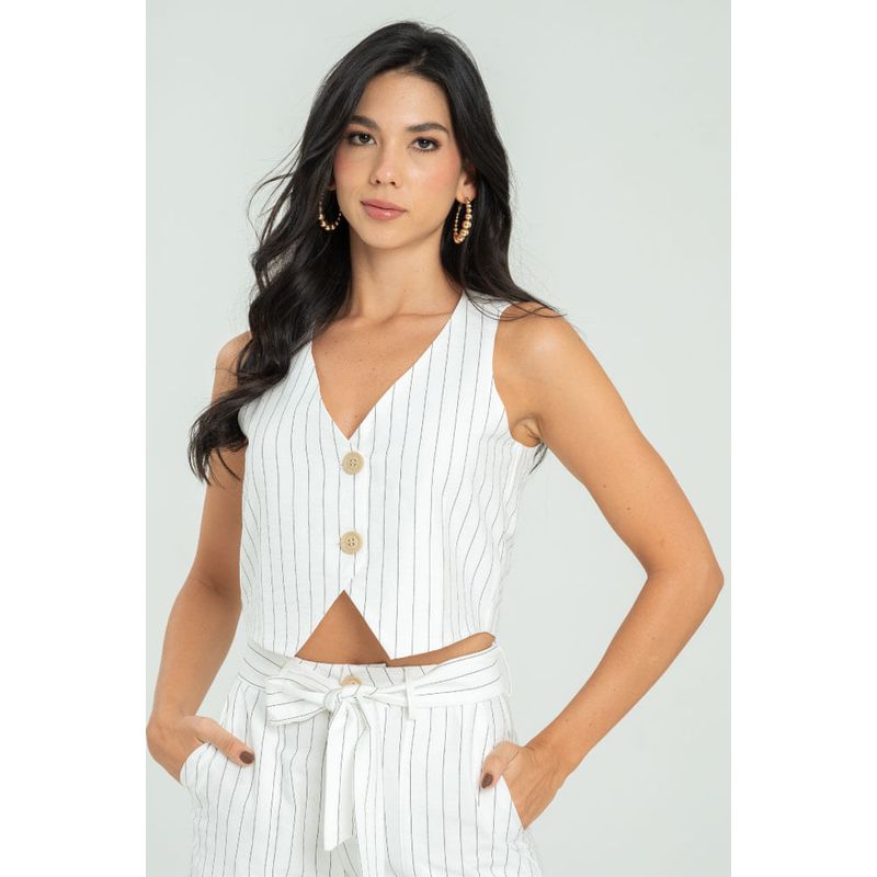 RAGGED - Chaleco rayas Blanco crudo Ragged