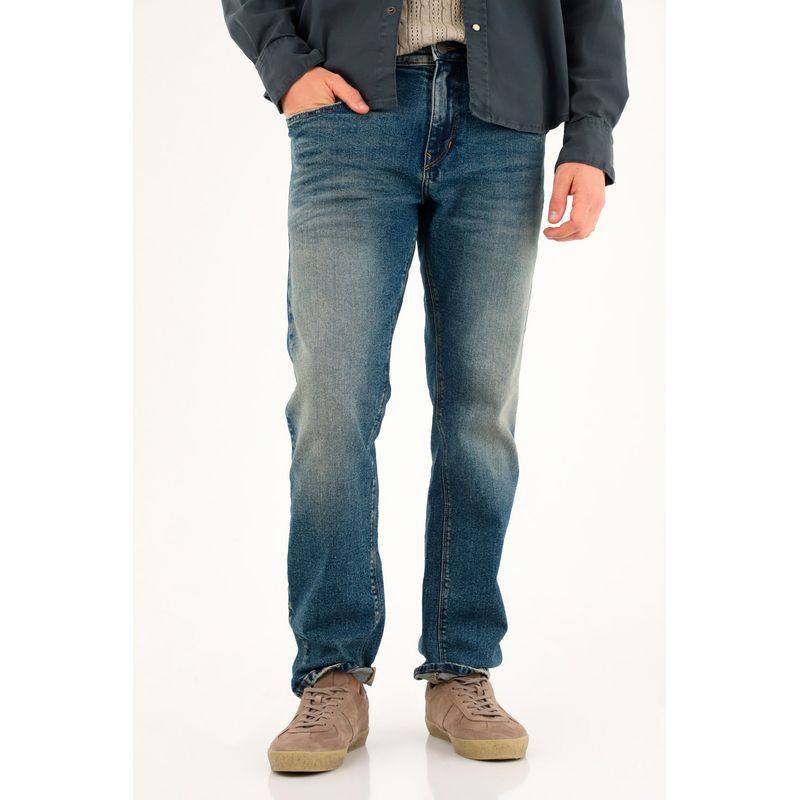 TENNIS - Jean Recto tono medio con desgastes azul para hombre
