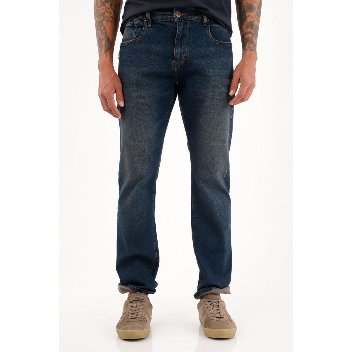 TENNIS - Jean Recto tiro medio azul con realce en las costuras para hombre