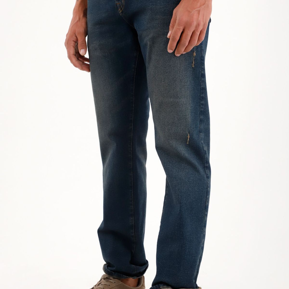 TENNIS - Jean Recto tiro medio azul con realce en las costuras para hombre