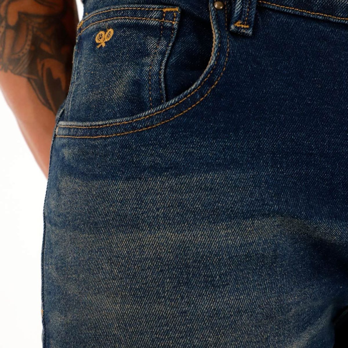 TENNIS - Jean Nudy azul tiro medio con bigotes 3D para hombre