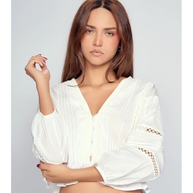 UNSER - Blusa Manga 34 Con Encajes Y Cortes Unser