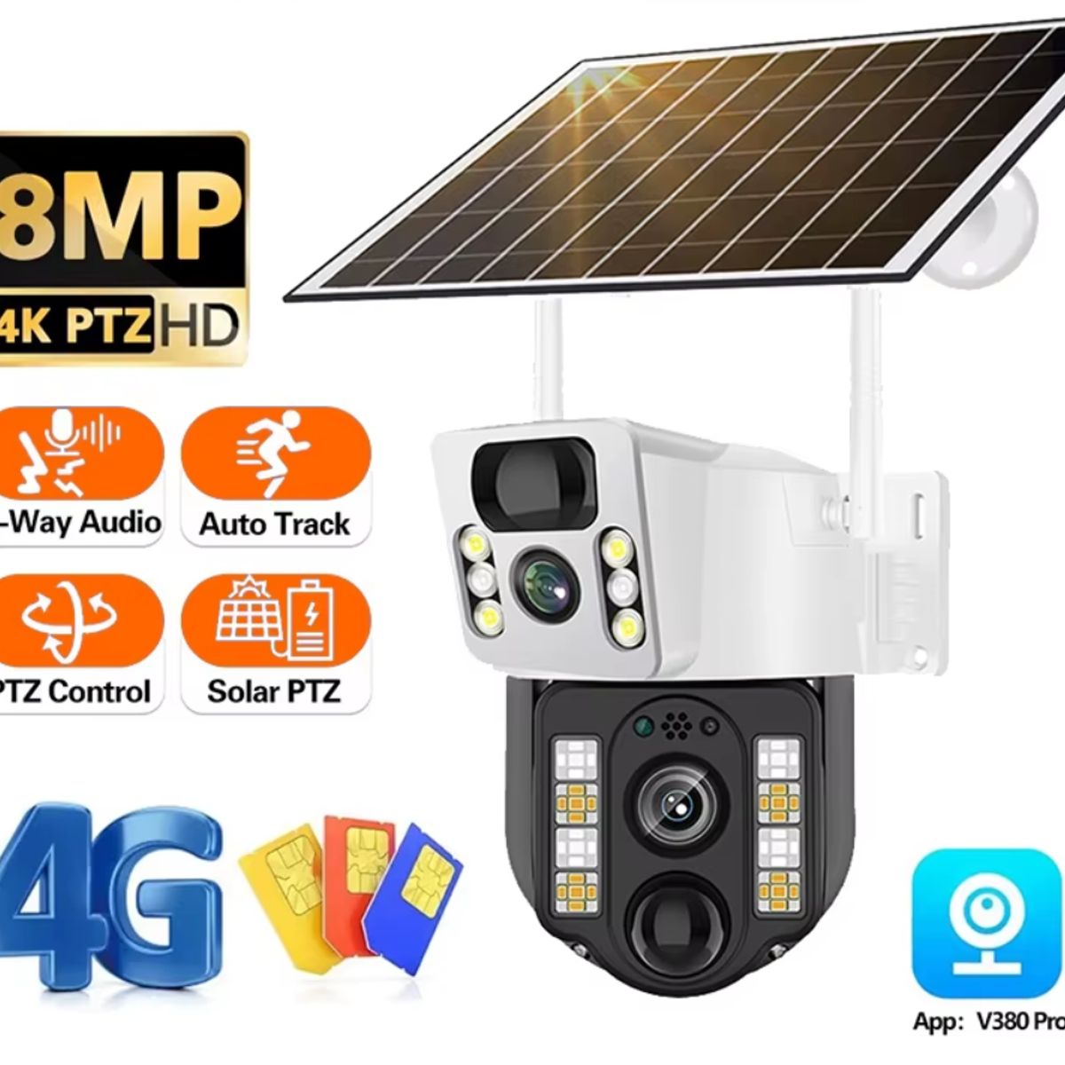 TECNOHOGAR JS - Cámara De Seguridad Con Panel Solar Sim 4g Wifi Lente Dual