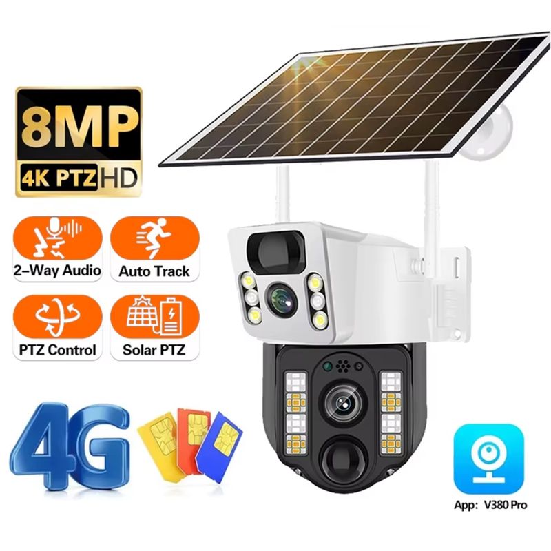 GENERICO - Cámara De Seguridad Con Panel Solar Sim 4g Wifi Lente Dual