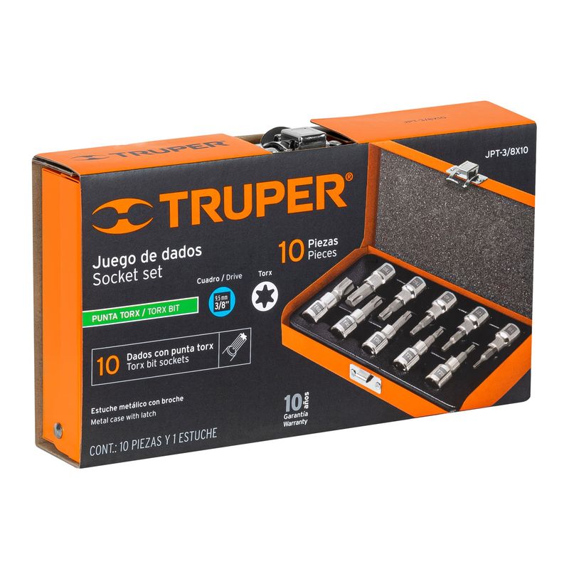 TRUPER - Juego de 10 Copas Torx Truper 3/8", estuche metalico