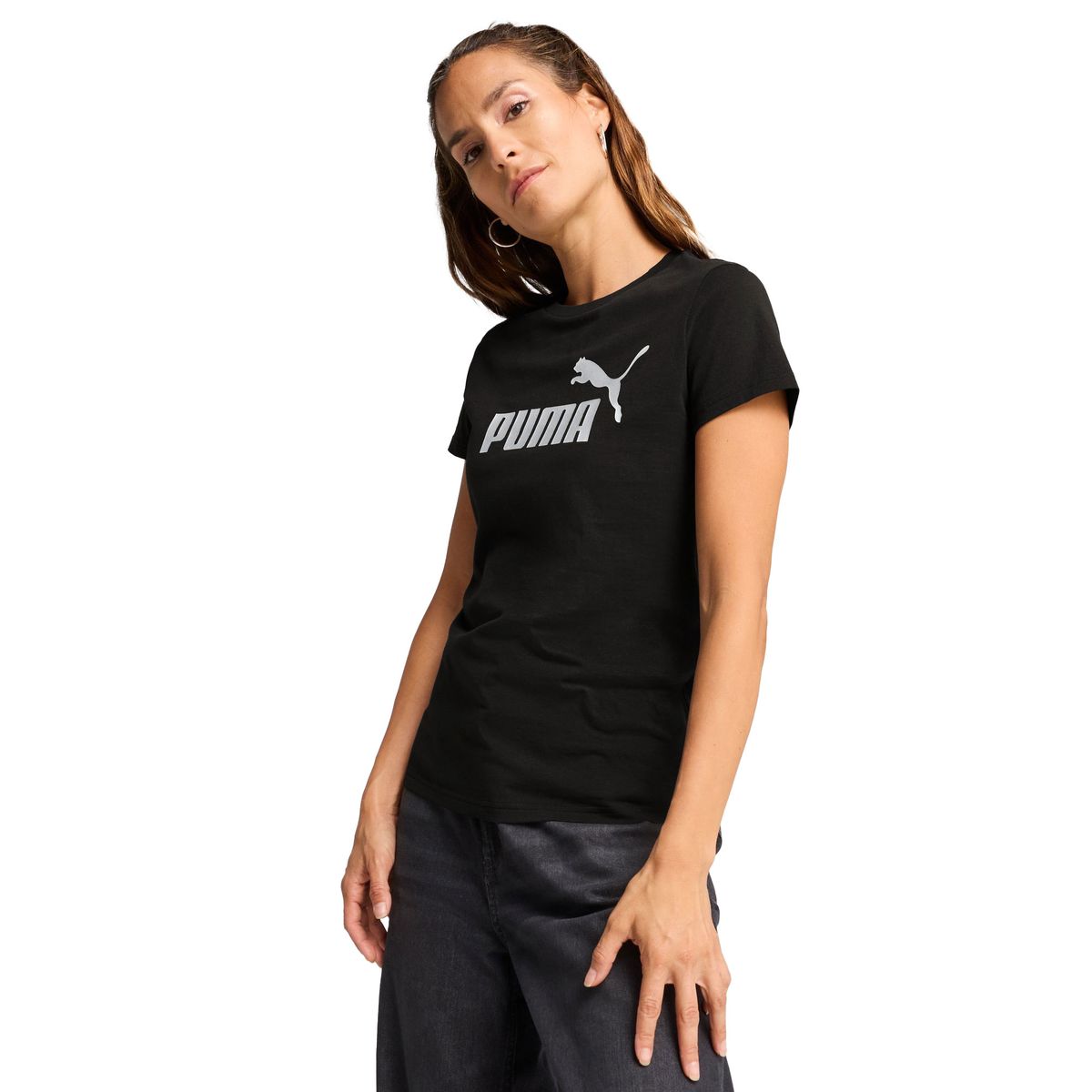 PUMA - Camisa Tshirt Marca Puma Ess Metallic Original Negro Mujer