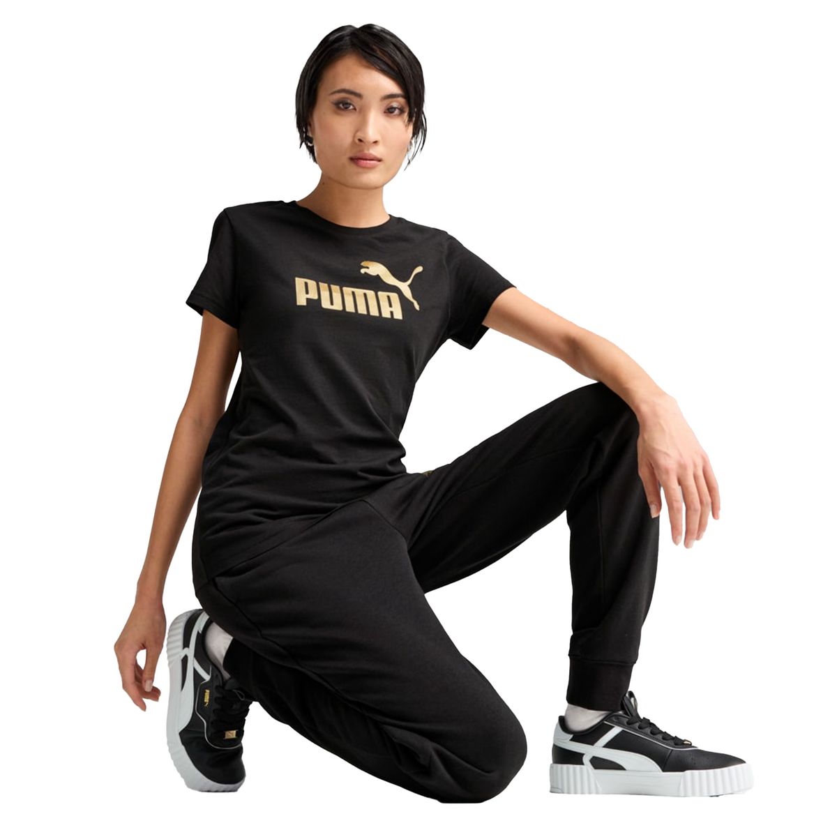 PUMA - Camisa Tshirt Ess Metallic Marca Puma Original Negro Mujer