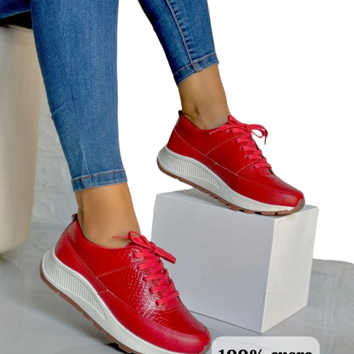 EVEGONZ - Tenis de Cuero Tenis Rojo de Moda Urbana
