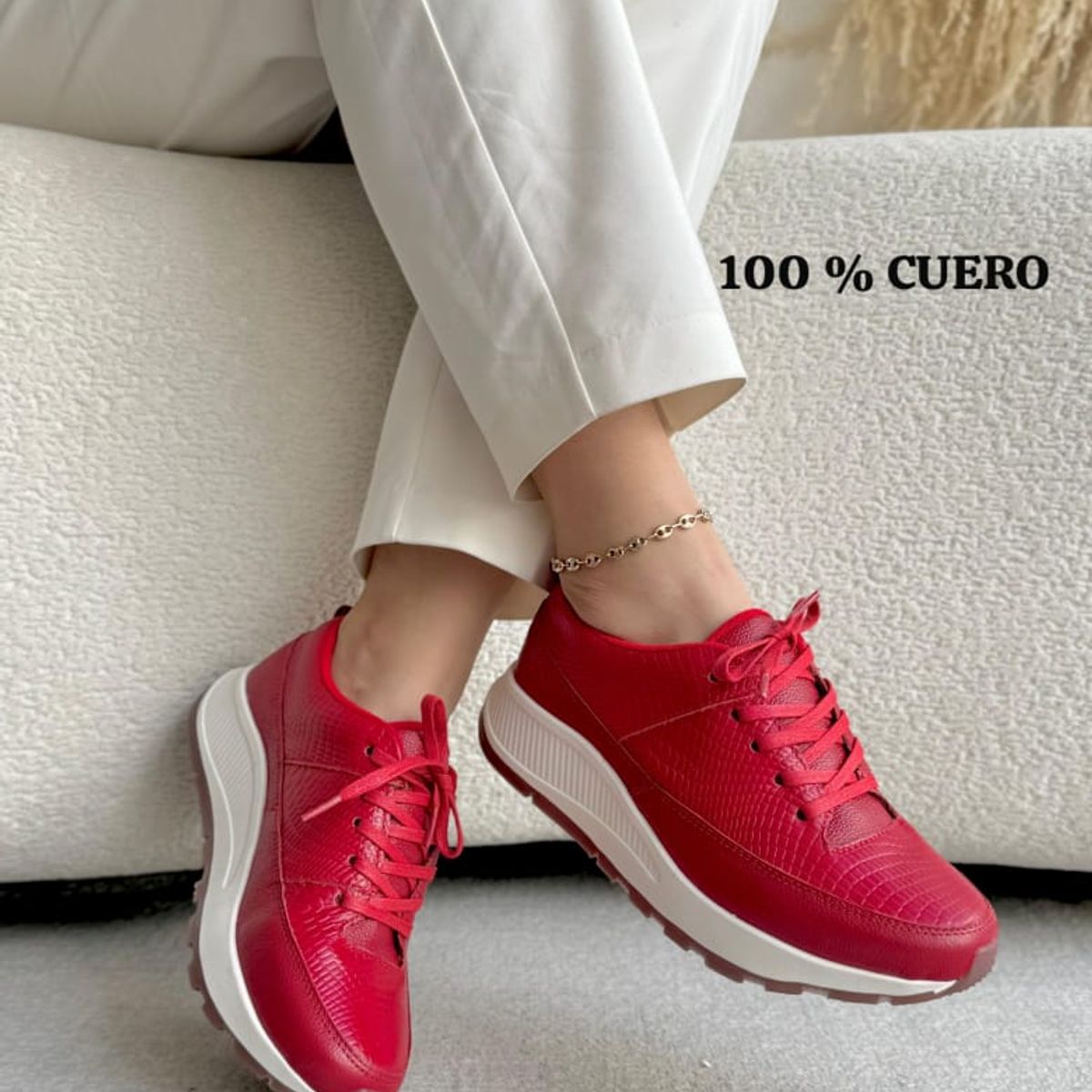 EVEGONZ - Tenis de Cuero Tenis Rojo de Moda Urbana