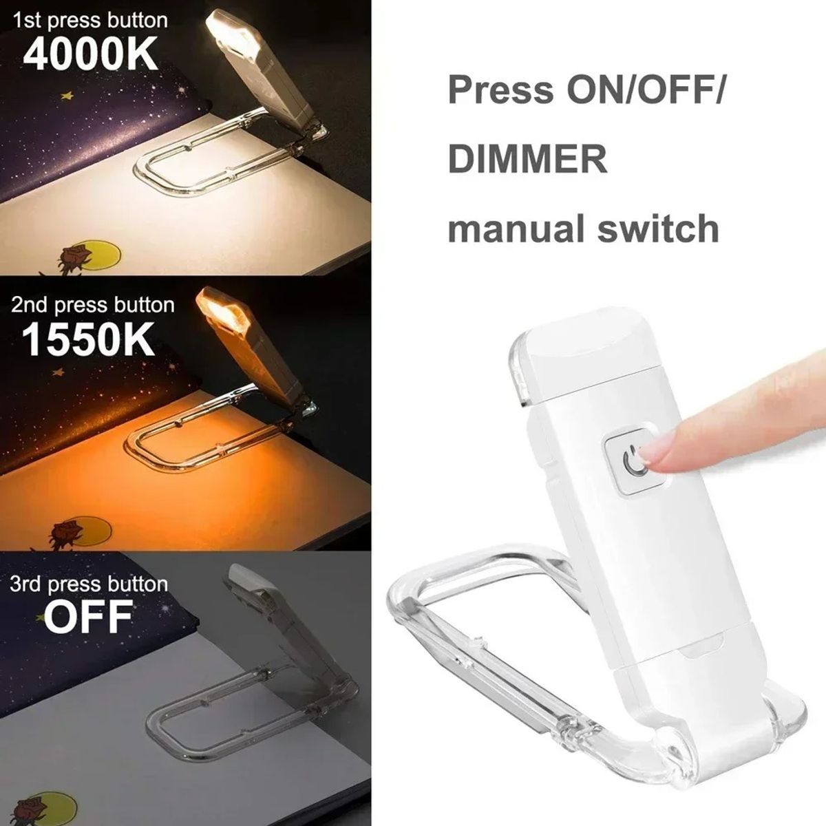 GENERICO - Lámpara de Lectura LED Recargable USB Clip Luz Regulable Portatil