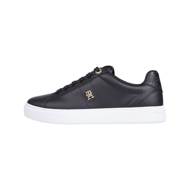 TOMMY HILFIGER - Tenis negro de cuero Essential TH Monogram Tommy Hilfiger