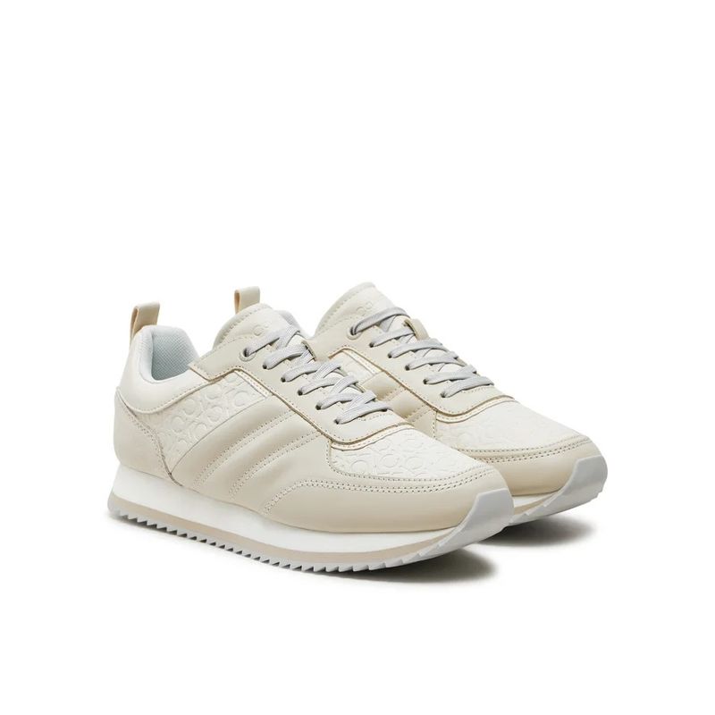 CALVIN KLEIN - Tenis blanco runner de cuero y monograma Calvin Klein