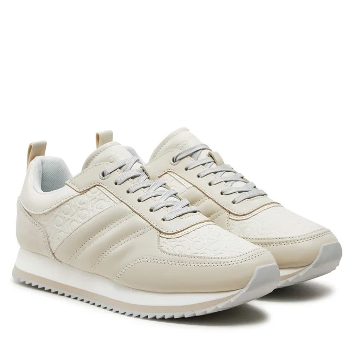 CALVIN KLEIN - Tenis blanco runner de cuero y monograma Calvin Klein