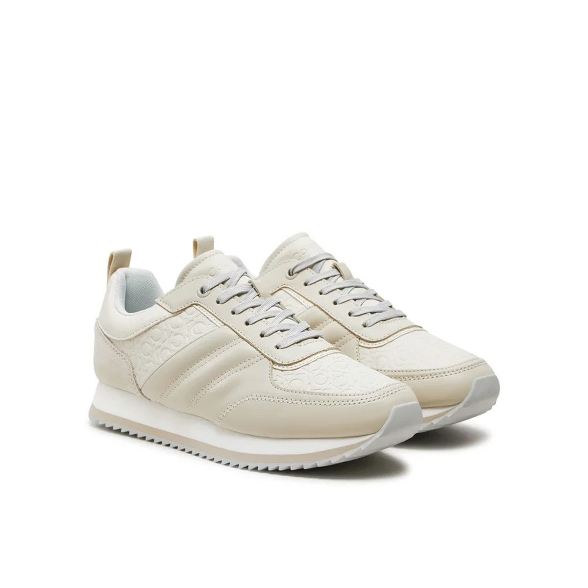 CALVIN KLEIN - Tenis blanco runner de cuero y monograma Calvin Klein