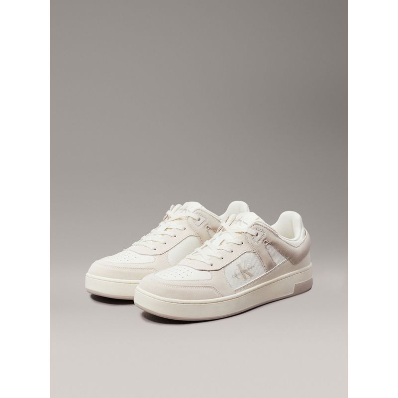 CALVIN KLEIN - Tenis blanco basket de cuero con detalles de gamuza Calvin Klein