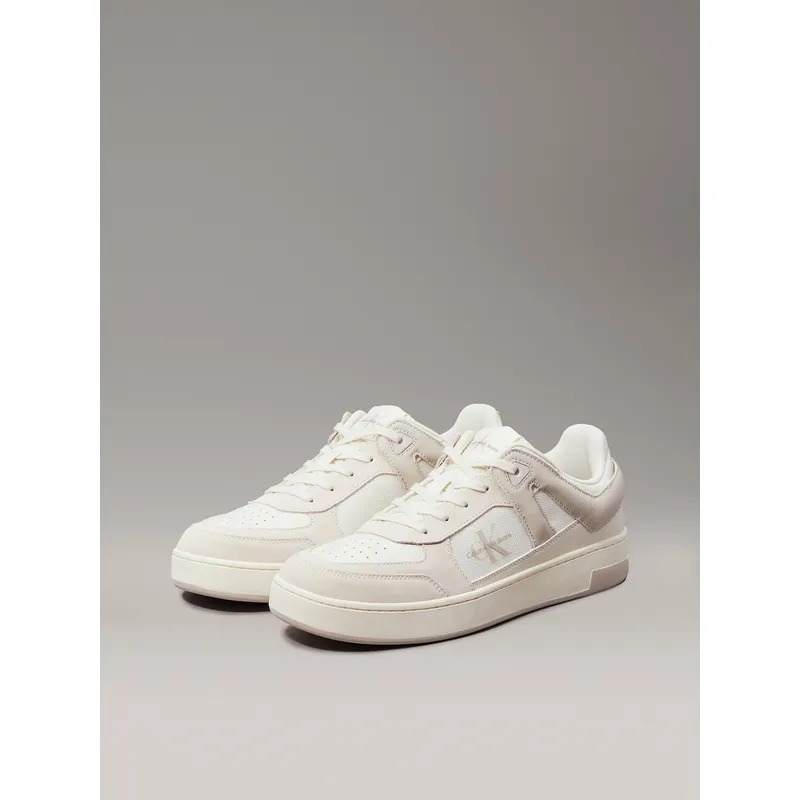CALVIN KLEIN - Tenis blanco basket de cuero con detalles de gamuza Calvin Klein