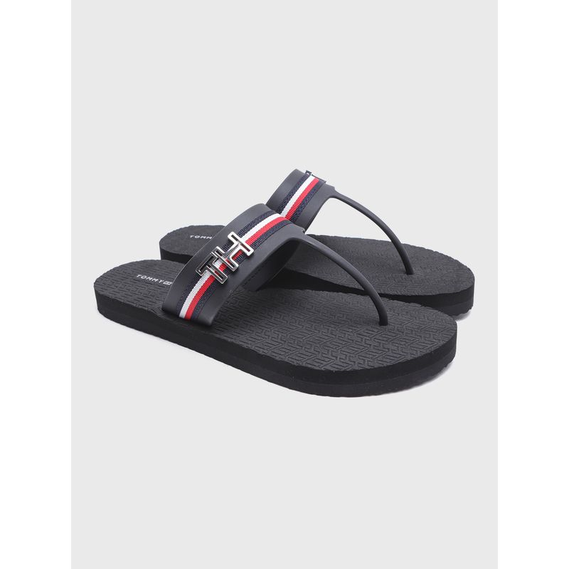 TOMMY HILFIGER - Sandalias negro de playa con rayas globales y detalles de herraje Tommy Hilfiger