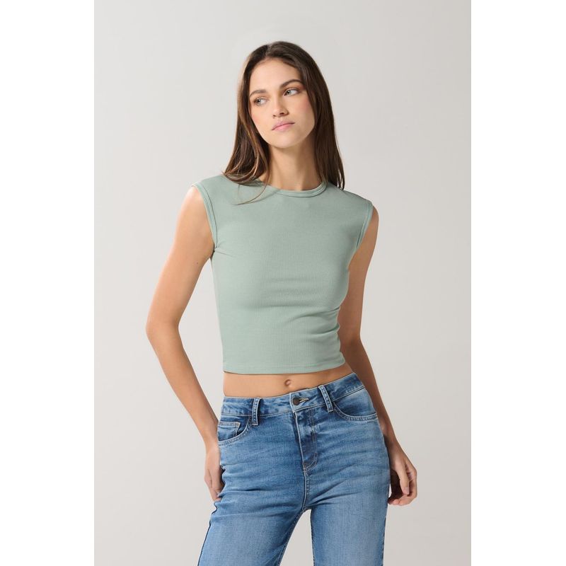 KOAJ - KOAJ Camiseta unicolor con manga sisa y cuello redondo Mujer