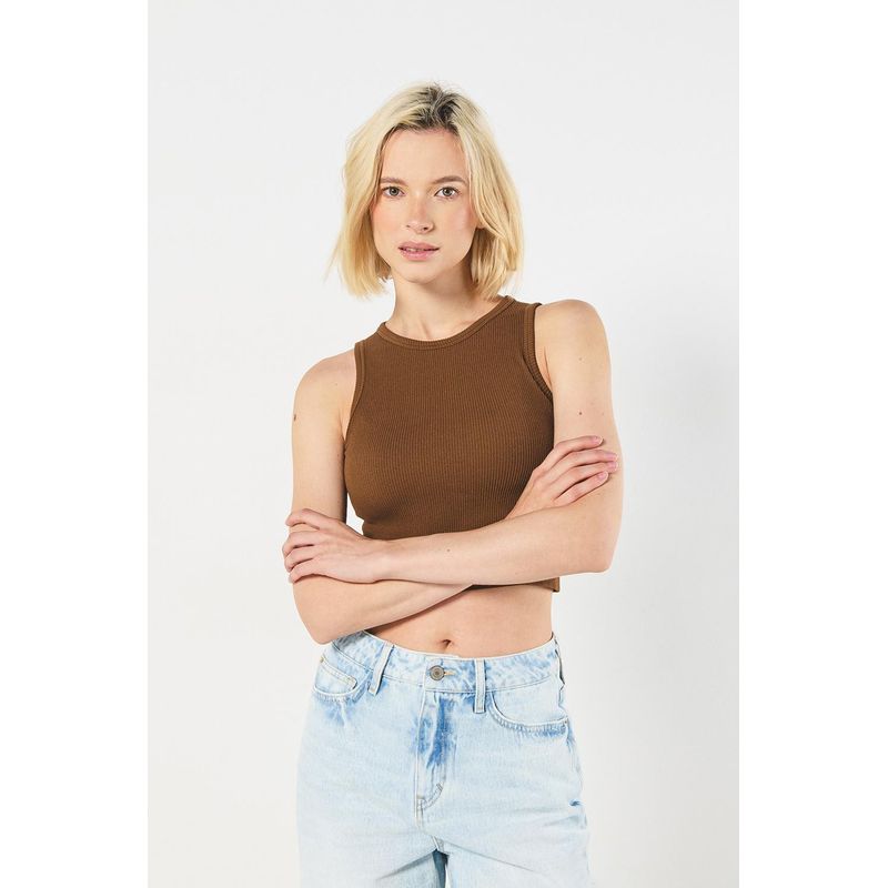 KOAJ - KOAJ Camiseta para mujer unicolor en tela acanalada fit slim Mujer