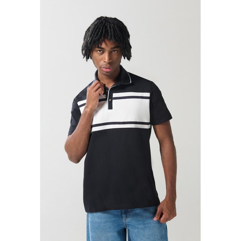 KOAJ - KOAJ Camiseta polo azul intensa con bloque blanco y manga co Hombre