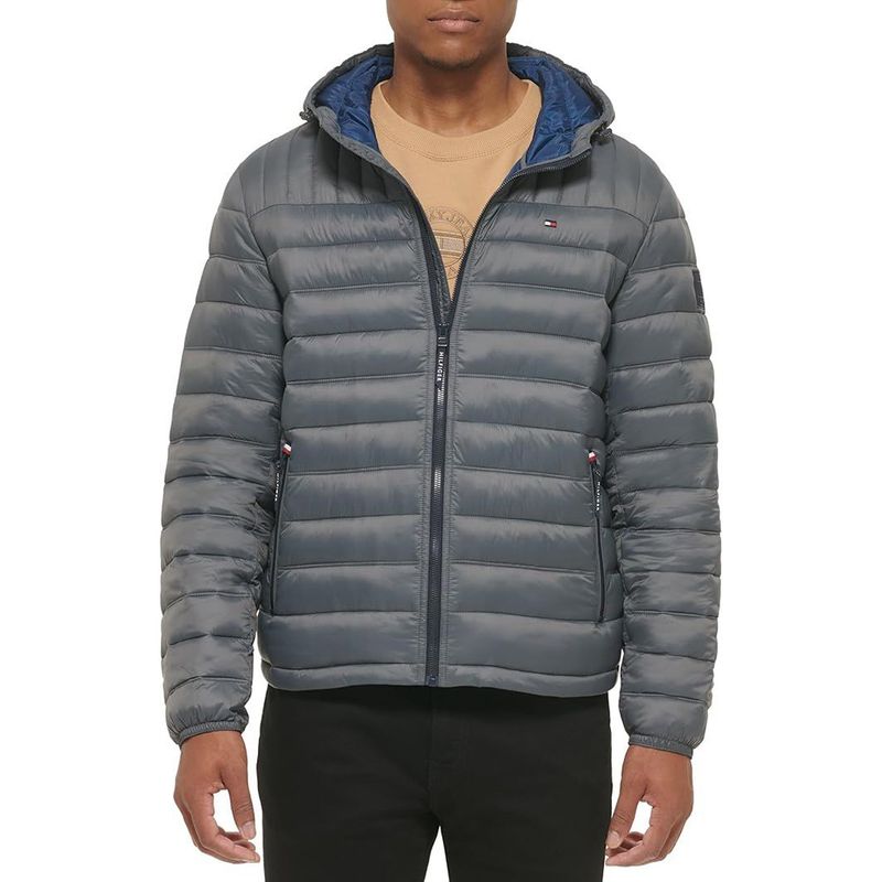 TOMMY HILFIGER - Chaqueta gris acolchada con logo Tommy Hilfiger