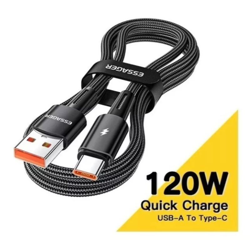 GENERICO - Cable Tipo C Carga Rápida USB-A a USB-C 120W Negro 1m