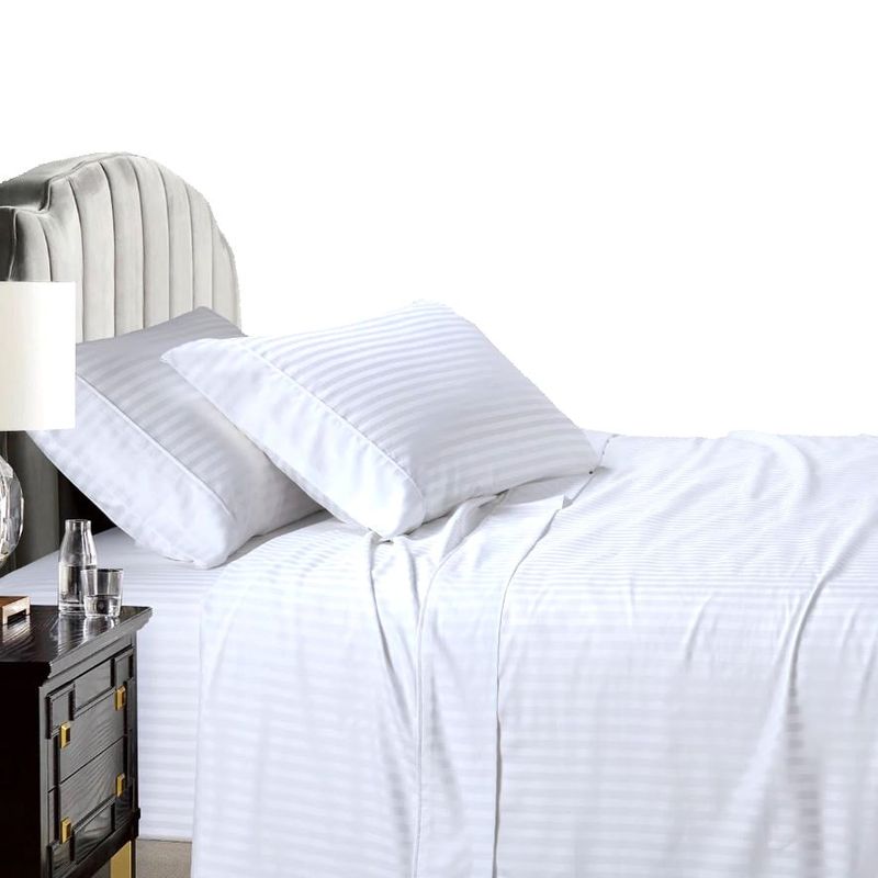 GENERICO - Juego de Sabanas Sencillo 100x190 blanco sateen stripe