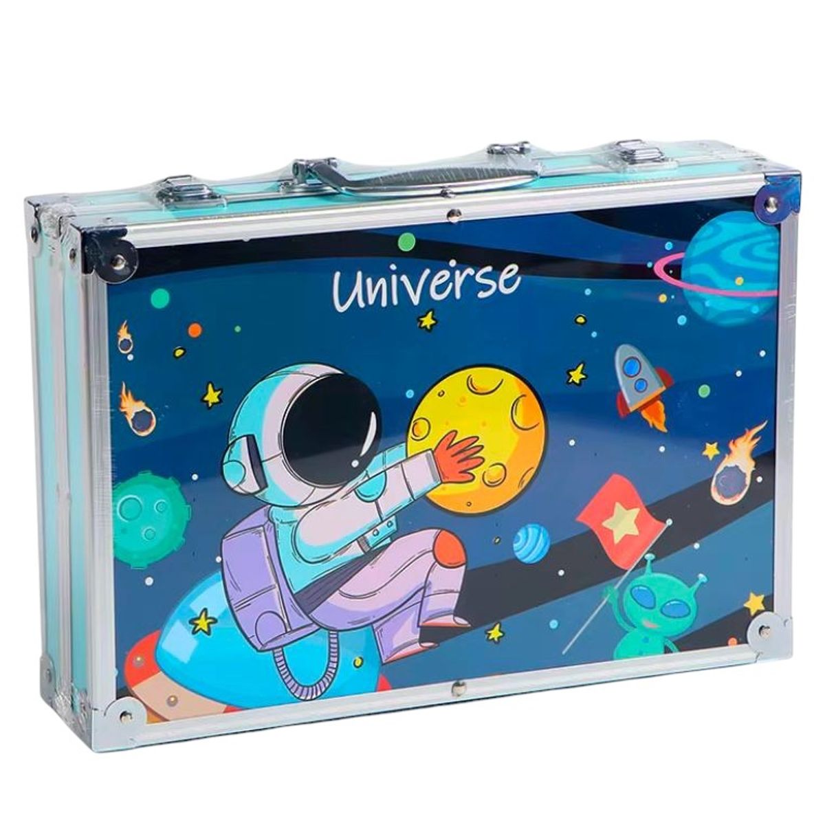 GENERICO - Kit De Arte Dibujo Maletin Metalico 145 Piezas Astronauta