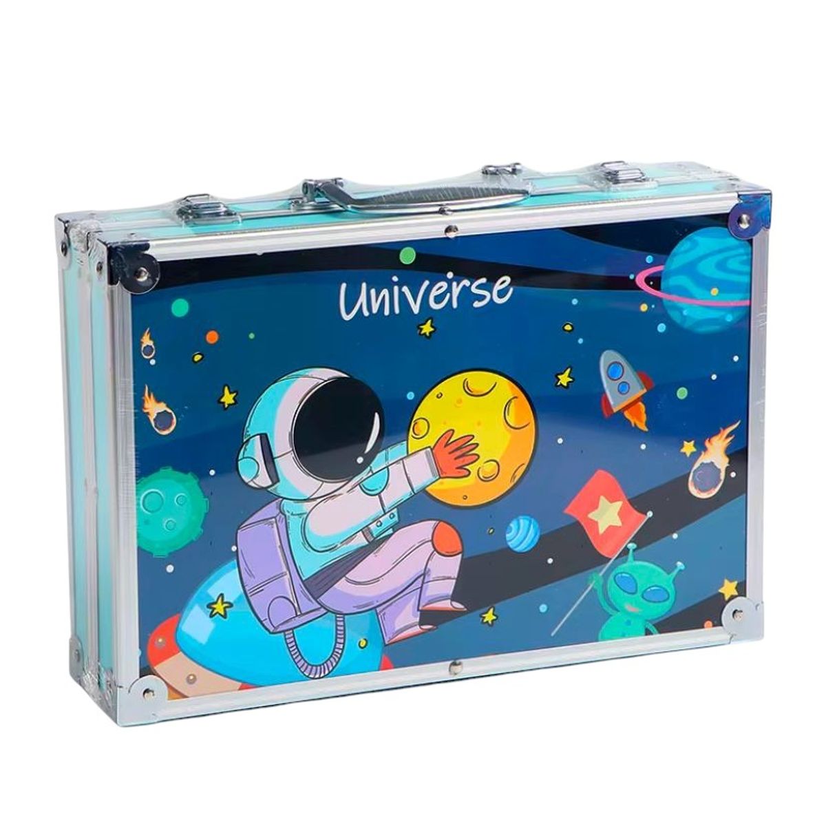 GENERICO - Kit De Arte Dibujo Maletin Metalico 145 Piezas Astronauta