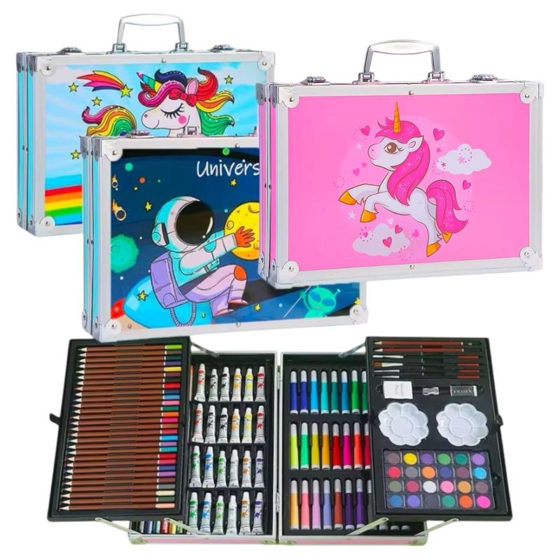 GENERICO - Kit/set De Arte Dibujo Maletin Metalico 145 Piezas Niños