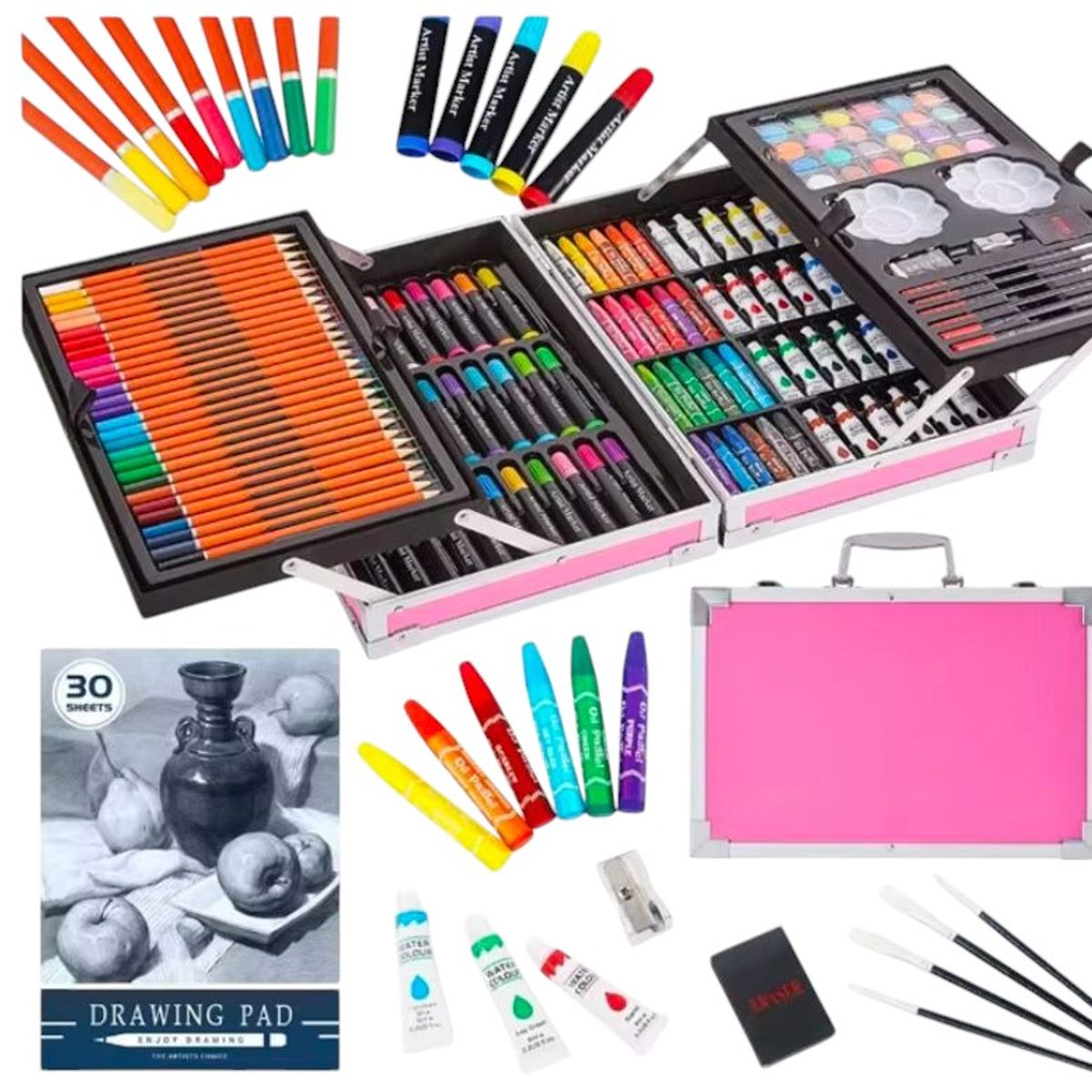 GENERICO - Kit De Arte Dibujo Maletin Metalico 145 Piezas Astronauta