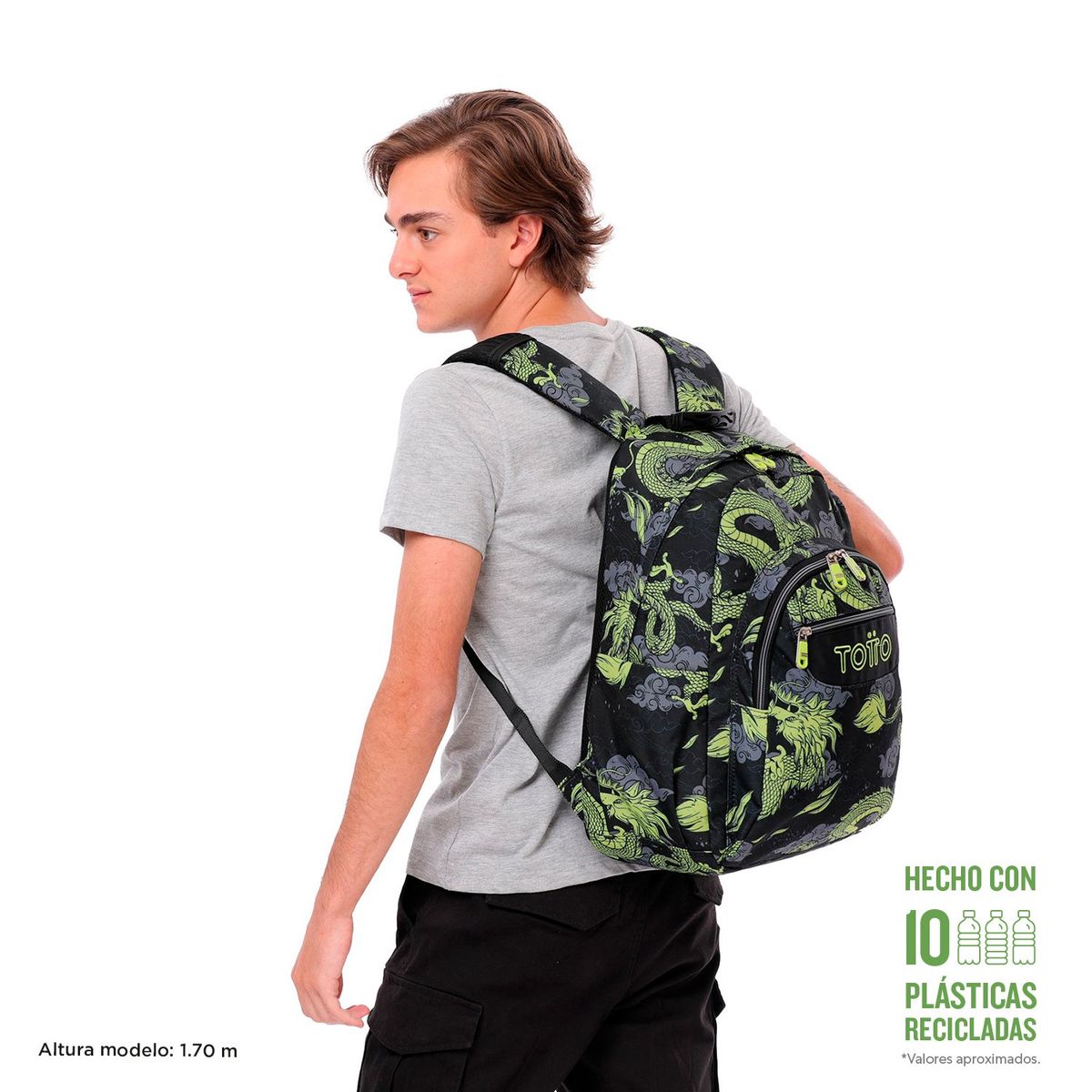 TOTTO - Morral Juvenil Porta PC 14" Acuarela Negro