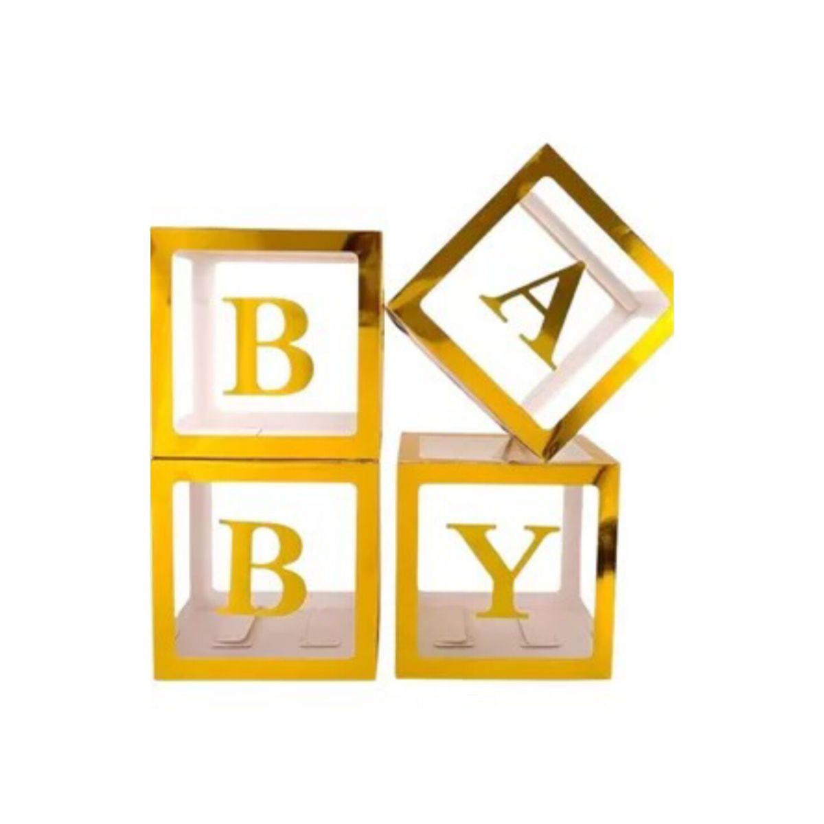 INFANTILES CAJUROMIX - Caja Cubo Dorado Baby Decorativo Para Globos X4 Unidades