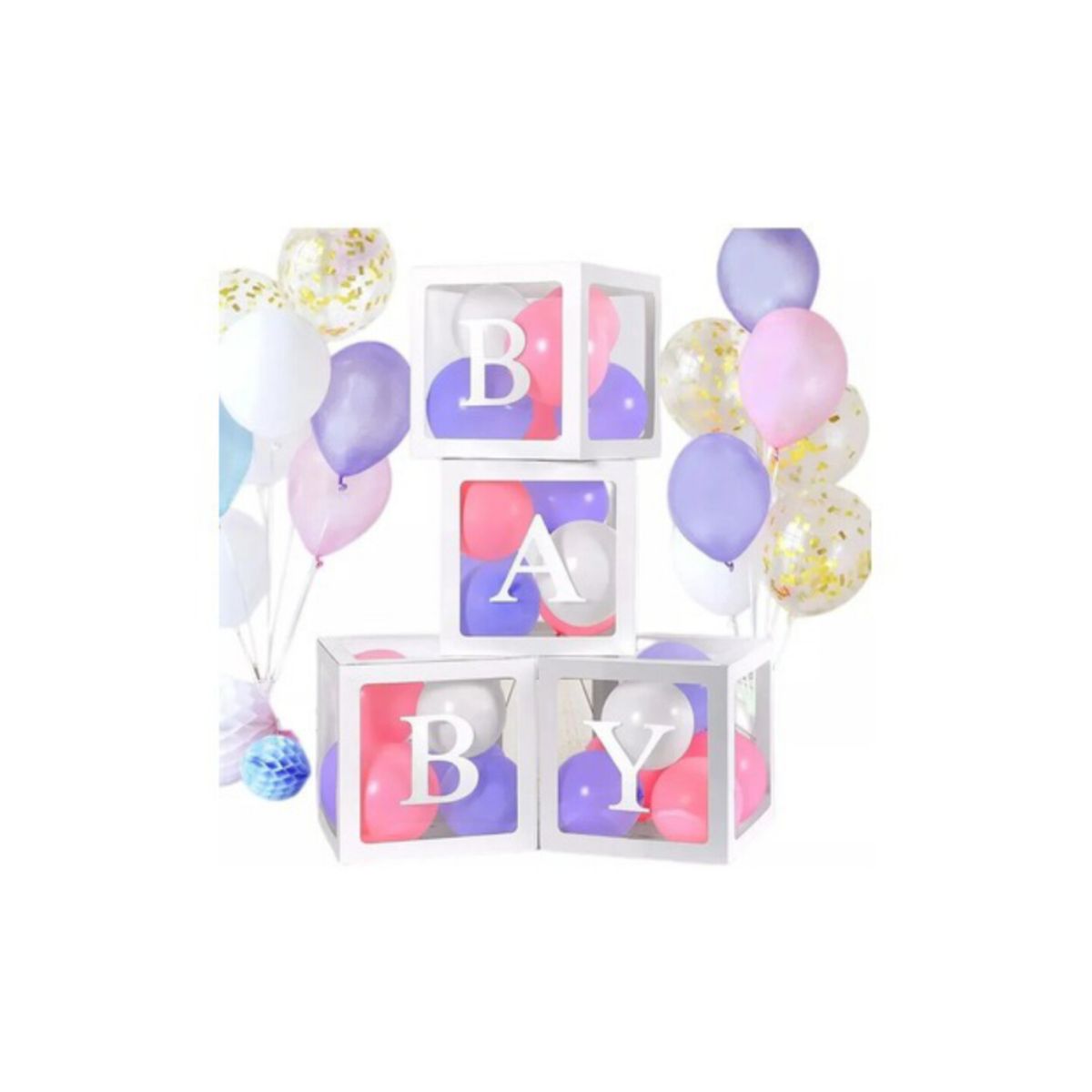 INFANTILES CAJUROMIX - Caja Cubo Blanco Baby Decorativo Para Globos X4 Unidades