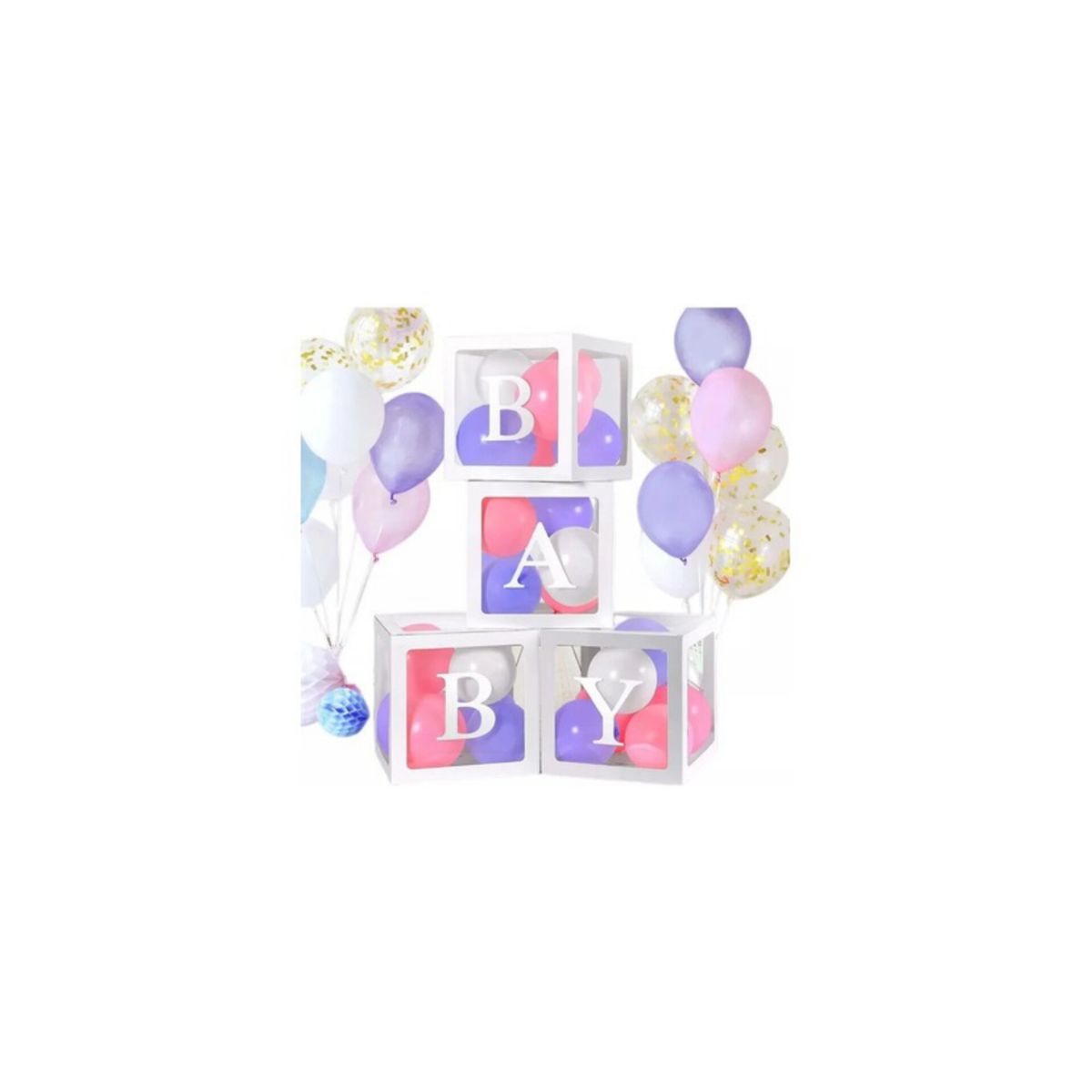 INFANTILES CAJUROMIX - Caja Cubo Blanco Baby Decorativo Para Globos X4 Unidades