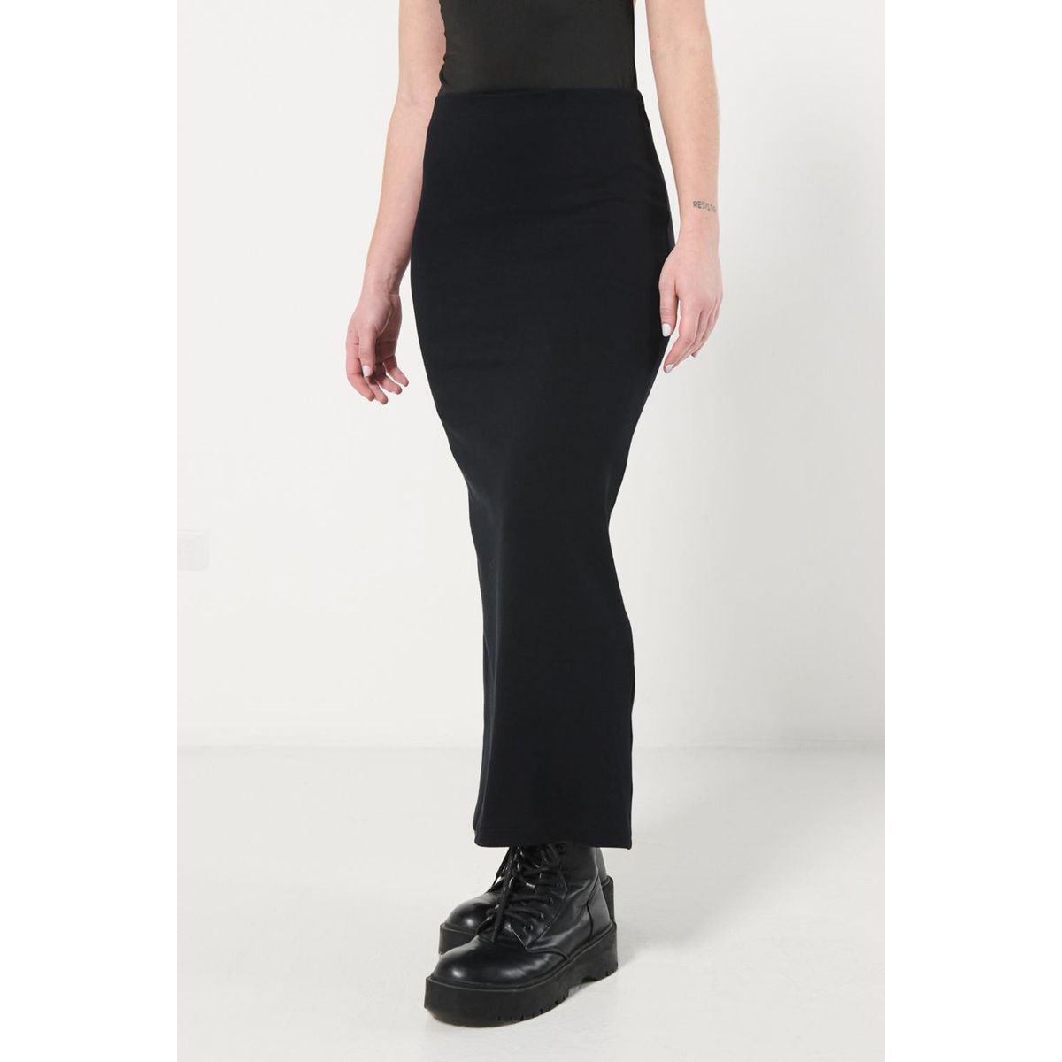 KOAJ - KOAJ Falda ajustada larga negra con tiro alto Mujer