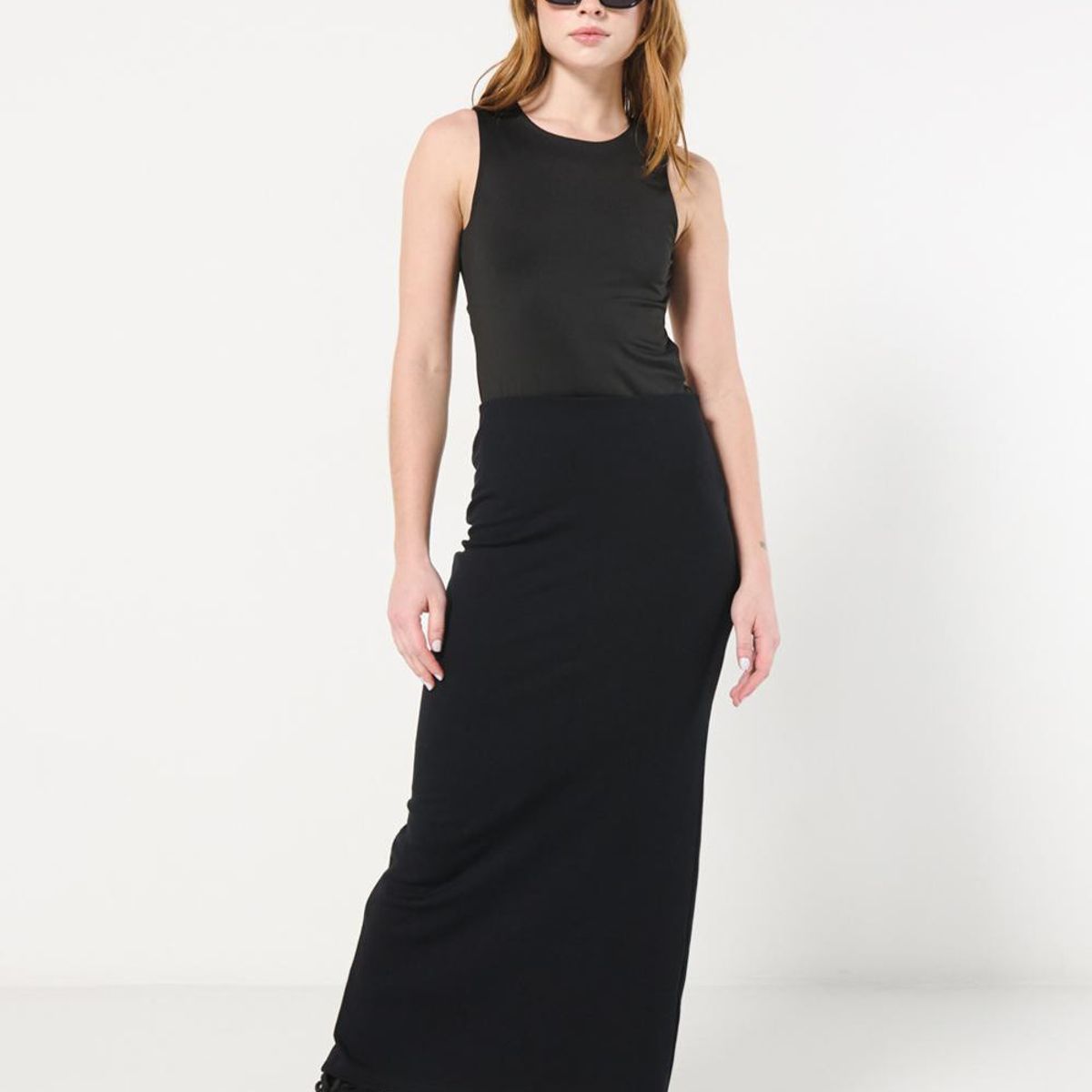 KOAJ - KOAJ Falda ajustada larga negra con tiro alto Mujer