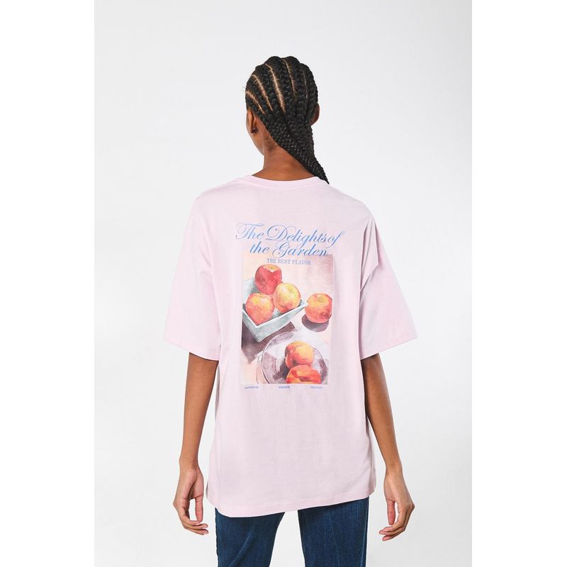 KOAJ - KOAJ Camiseta oversize rosada con diseño frutal artístico MUJER