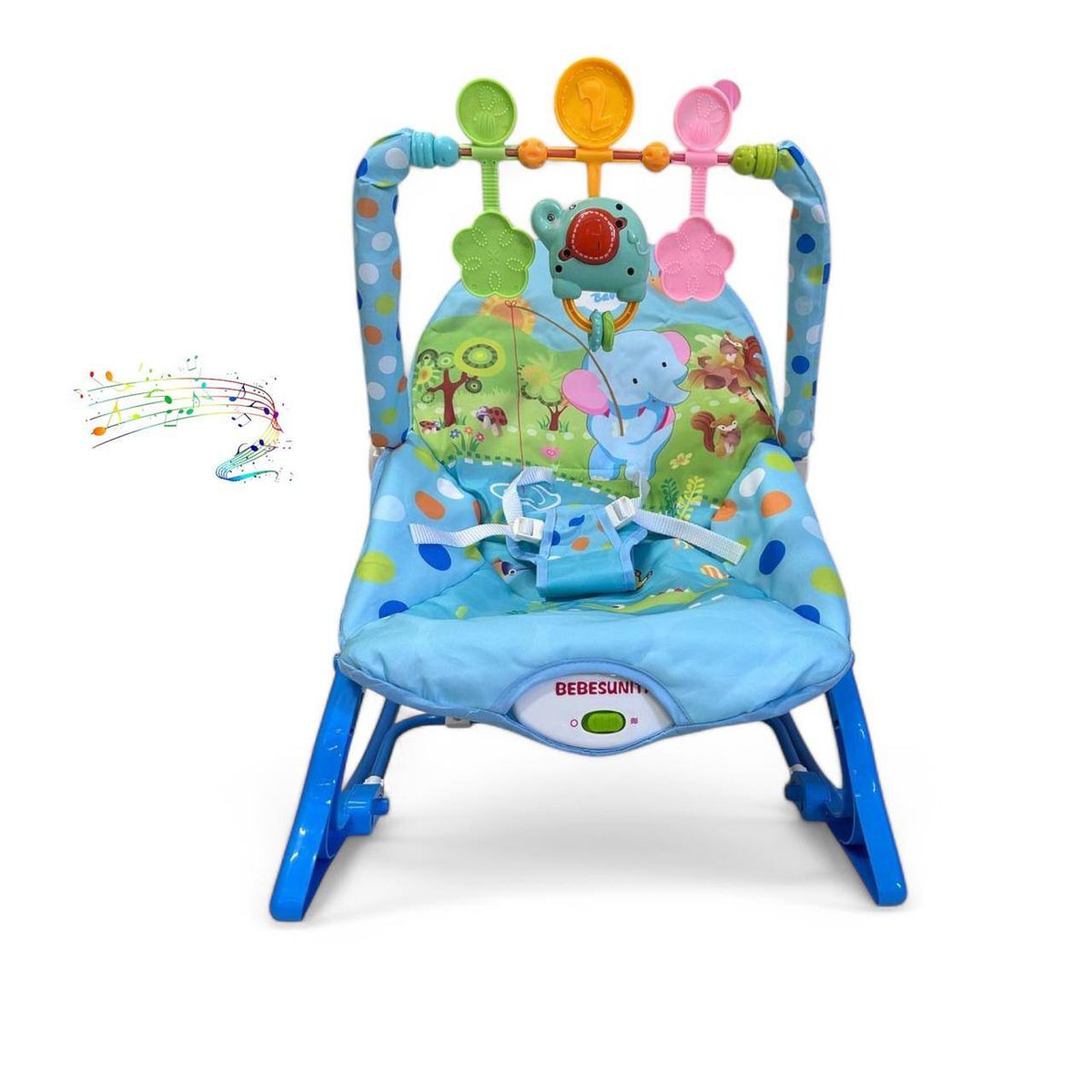 BRITOCHET - Silla Mecedora Bebé Musical REF 68129 Celeste Elefante