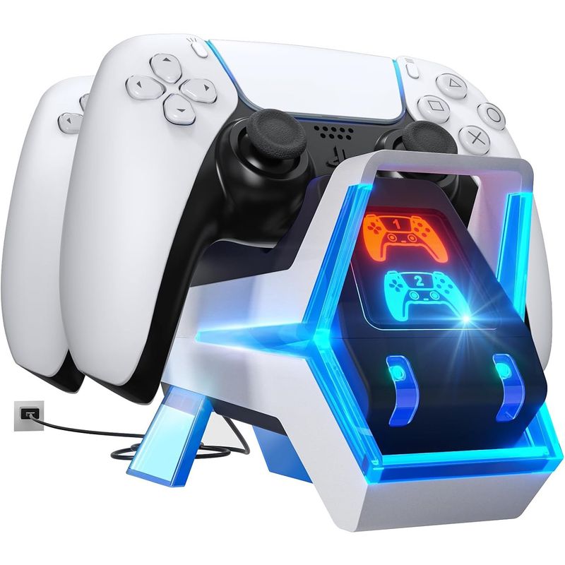 GAME TIME - Cargador base controles PS5 con adaptador de CA de 5V3 Indicadores LED.