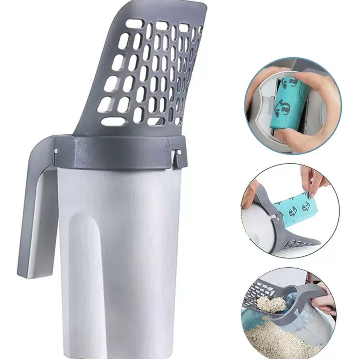 GENERICO - Pala Recogedor Para Arenero Gato 2en1 Dispensador De Bolsas