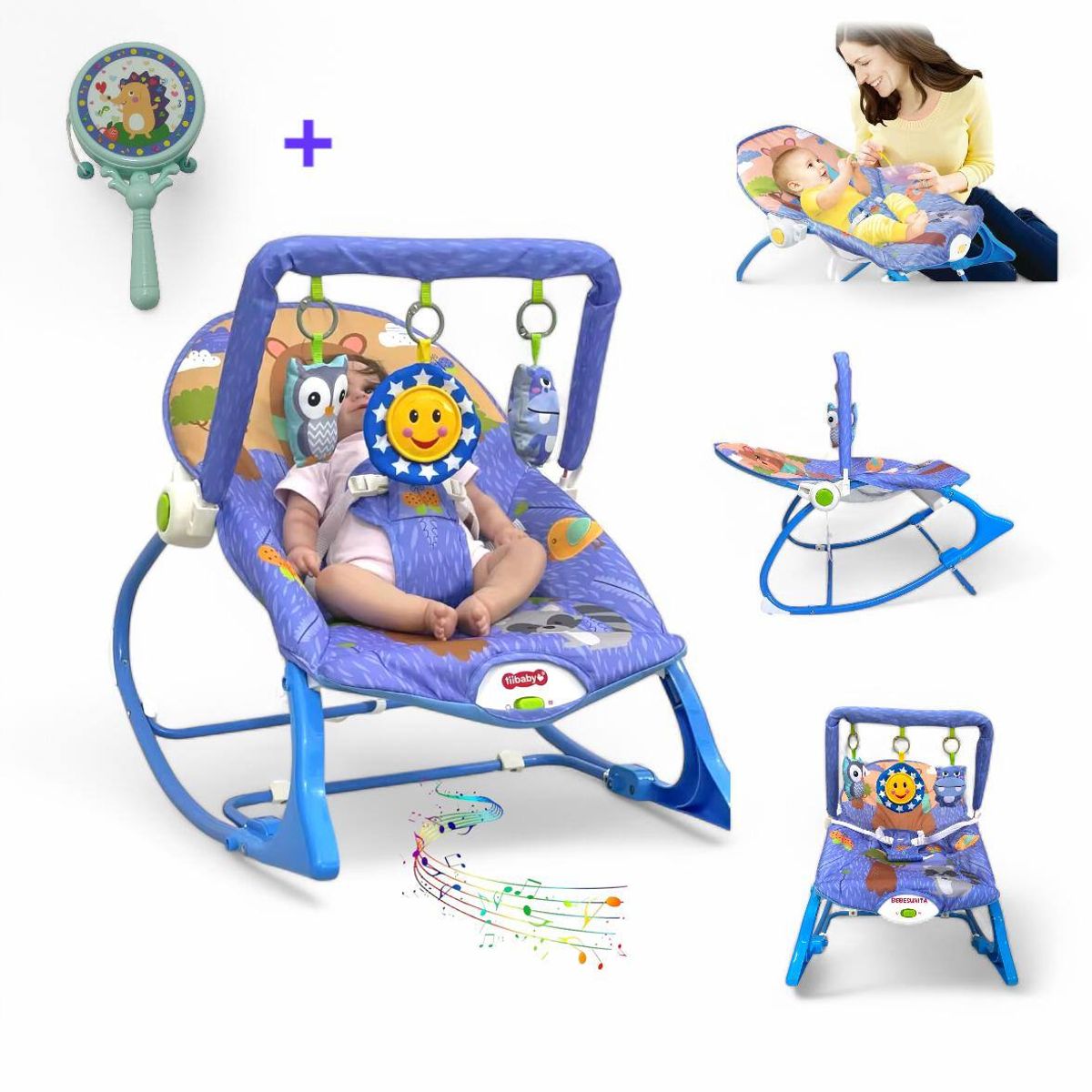 BRITOCHET - Silla Mecedora Bebé Musical REF 68129 Morado Osito