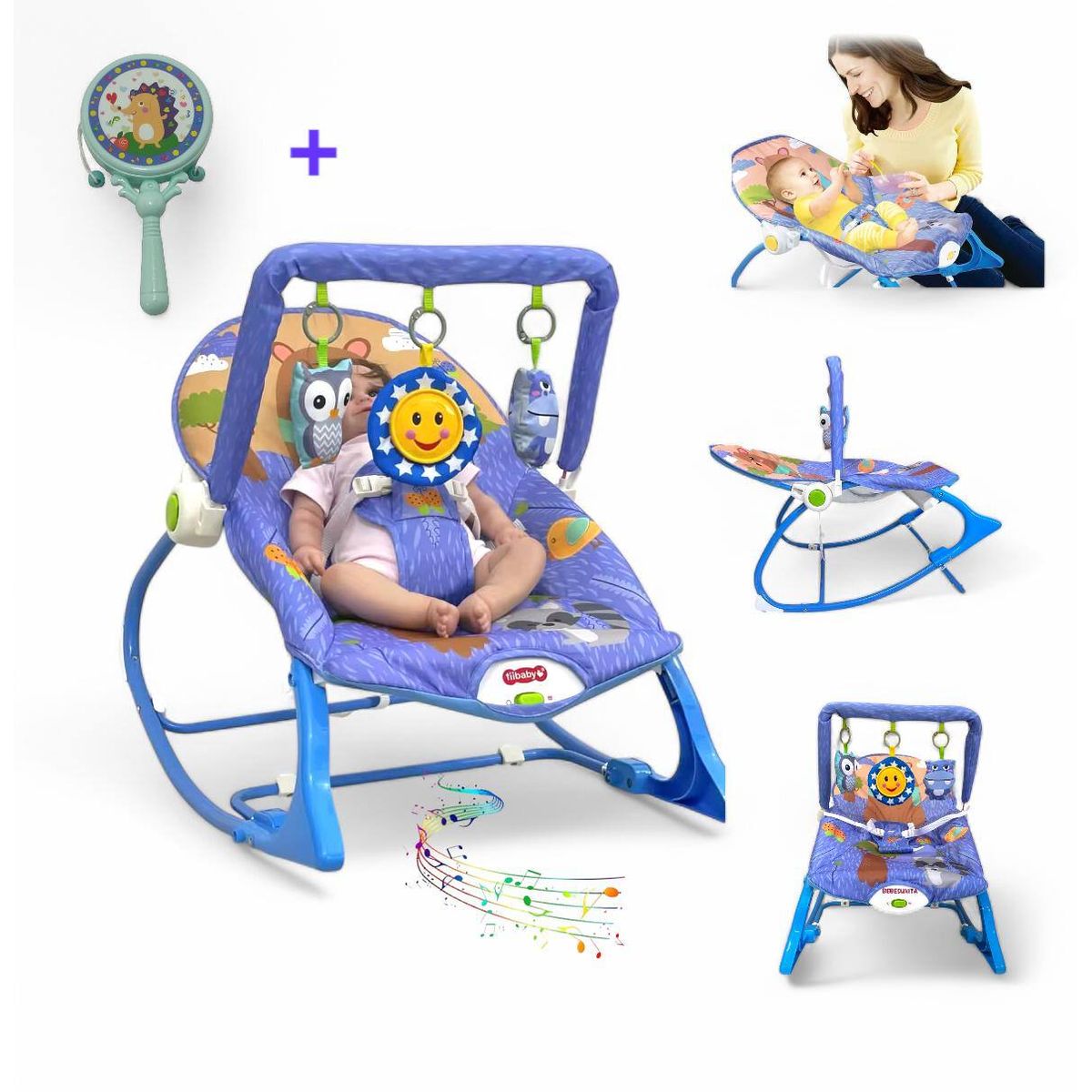 BRITOCHET - Silla Mecedora Bebé Musical REF 68129 Morado Osito