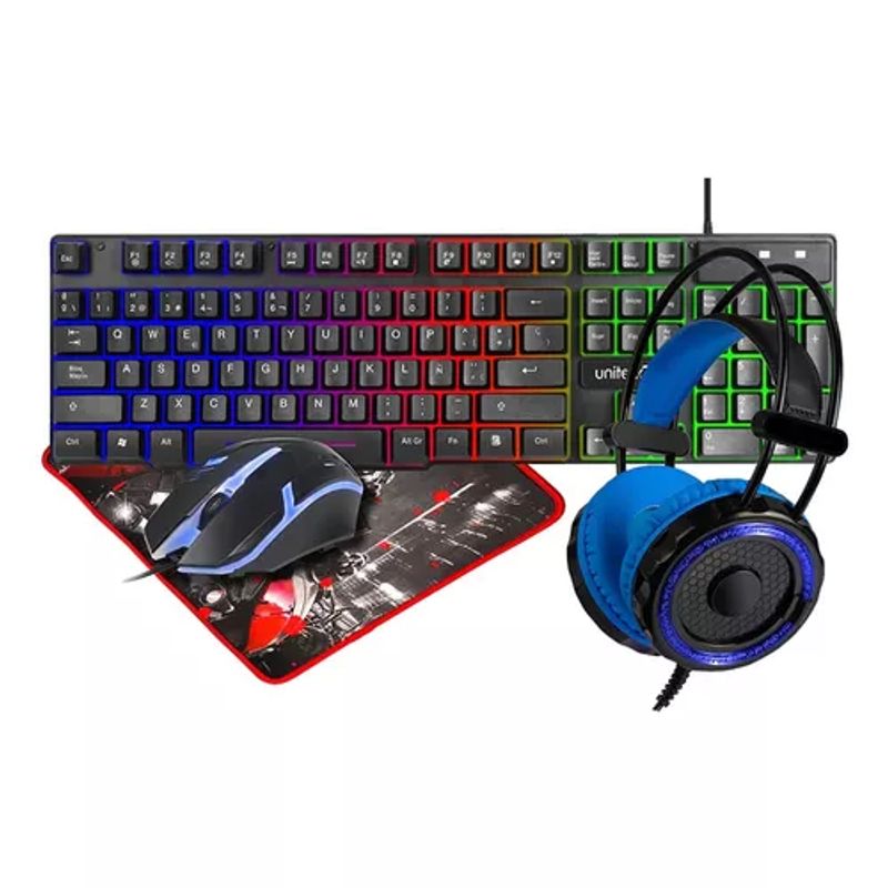 UNITEC - Combo Gamer 4en1 Teclado Mouse Audifonos Mouse Pad unitec