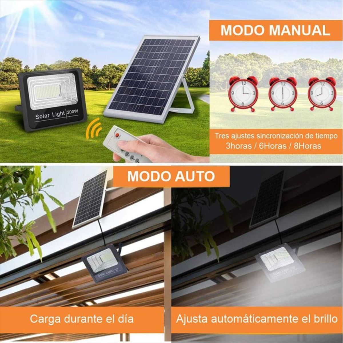 SKY - Reflector Solar 200W Original Lampara Led Panel Solar Control Remoto