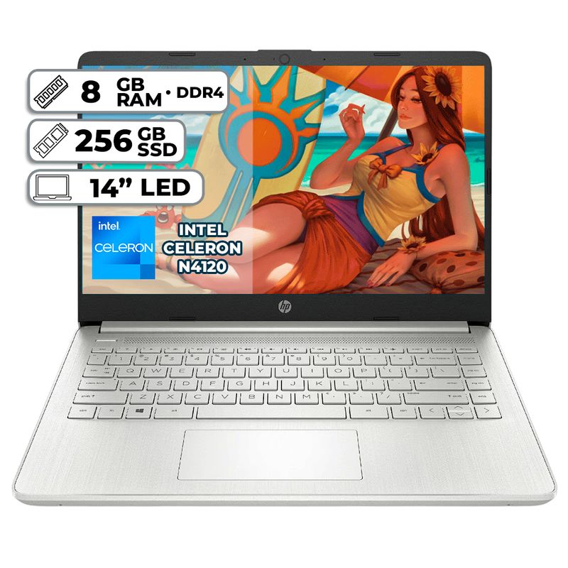 HP - PORTATIL HP 14-DQ0533LA INTEL CELERON N4120 8GB RAM  256GB SSD PANTALLA 14" LED
