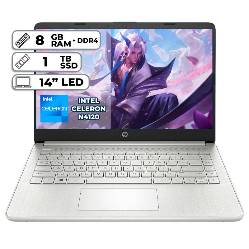 HP - PORTATIL HP 14-DQ0533LA INTEL CELERON N4120 8GB RAM  1TB SSD PANTALLA 14" LED