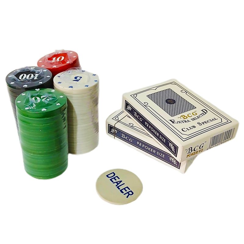 GENERICO - Kit De Juego Póker 2 Barajas + 100 Fichas